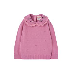 Camisola de malha com gola bordada para menina