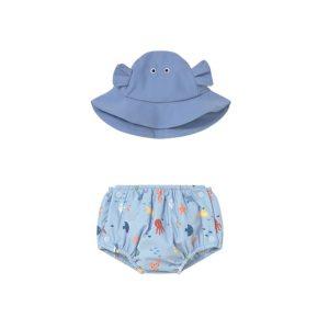 Conjunto de banho e chapéu para bebé