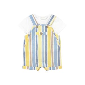 Conjunto jardineira riscas e t-shirt para bebé