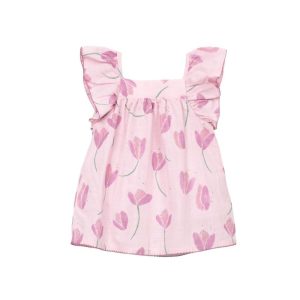 Vestido em tecido de algodão orgânico com estampado